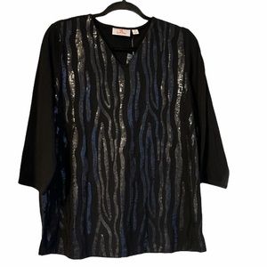 Quacker Factory black 3/4 sleeve sequined top med